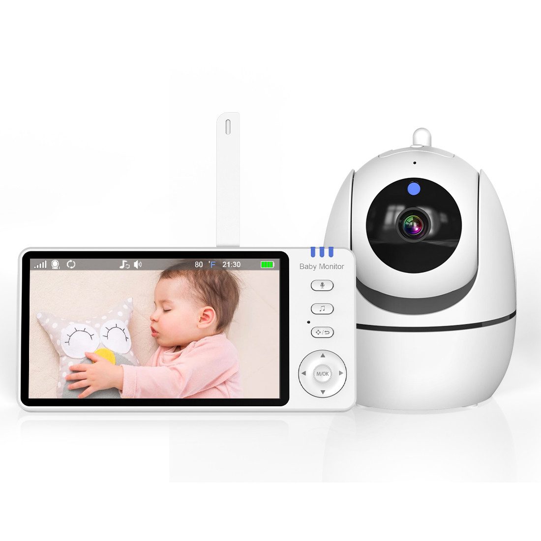 Fine Life Pro Babyphone 720P mit Kamera 5 Zoll HD 3500mAh Baby Monitor, VOX-Modus Digitalzoom Nachtsicht Gegensprechen Temperaturanzeige