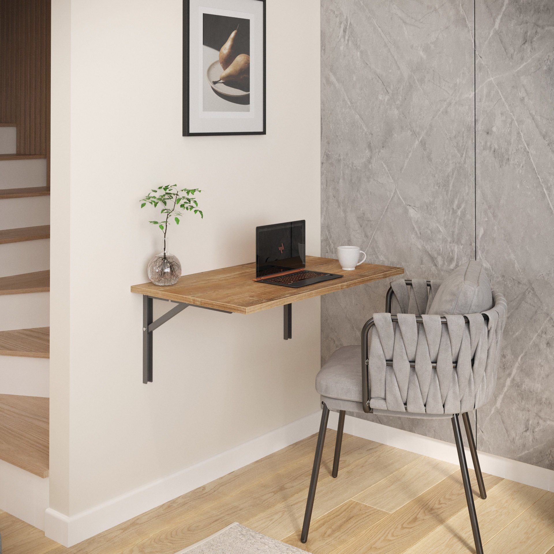 AKKE Klapptisch, Wandklapptisch Wandtisch Küchentisch Schreibtisch Hängetisch 2mm PVC Retro-Holz