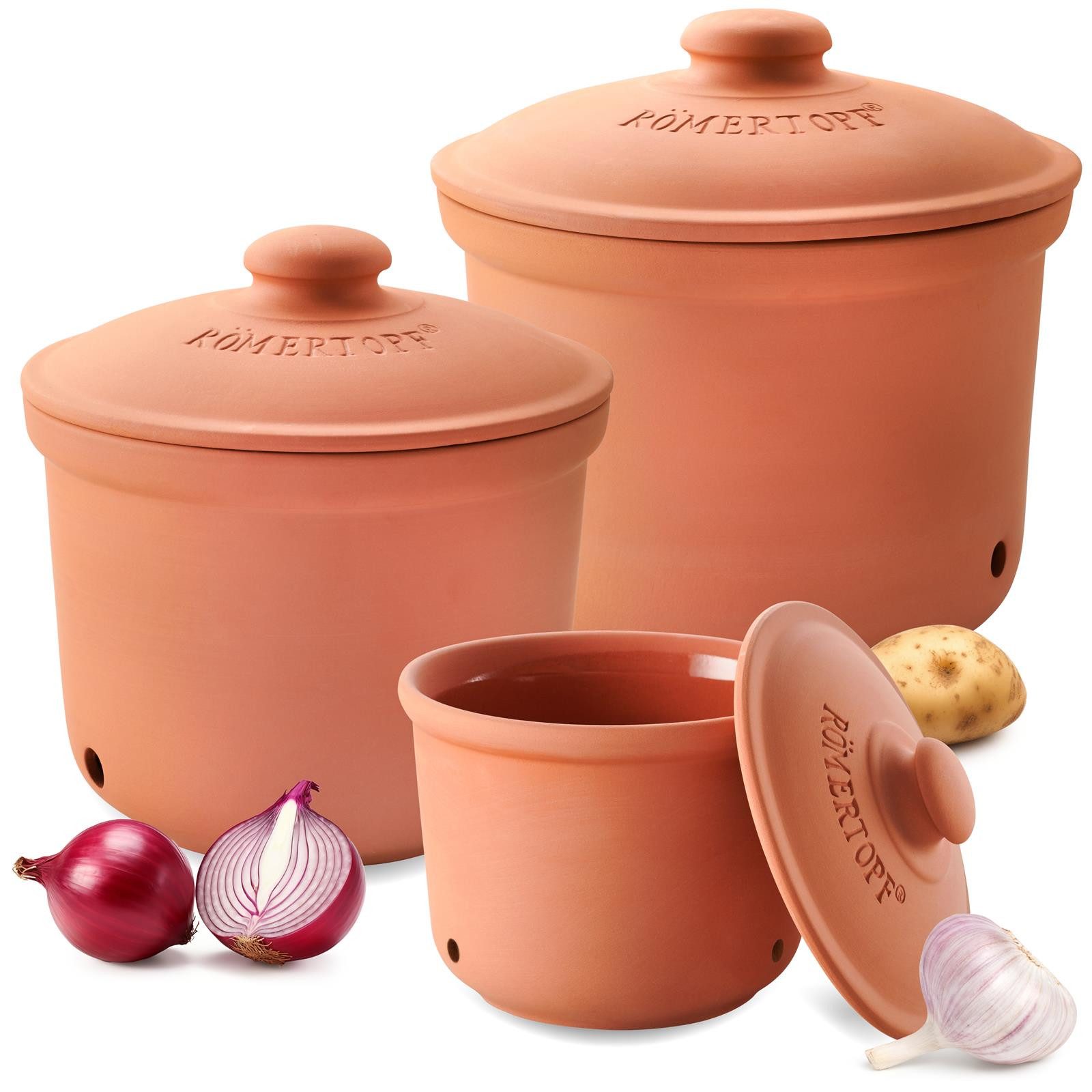 RÖMERTOPF Römertopf Frische-Topf 3er Set, Terrakotta, (Set), aus Naturton