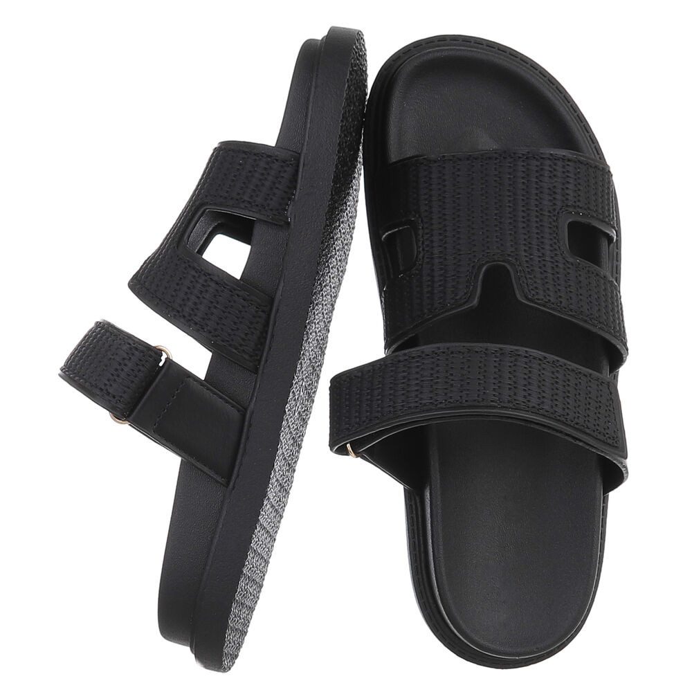 Ital-Design Bequeme Damen-Sandalen mit gepolsteter Innensohle Pantolette (90033090) Flach Pantoletten in Schwarz – Bild 2 von 5