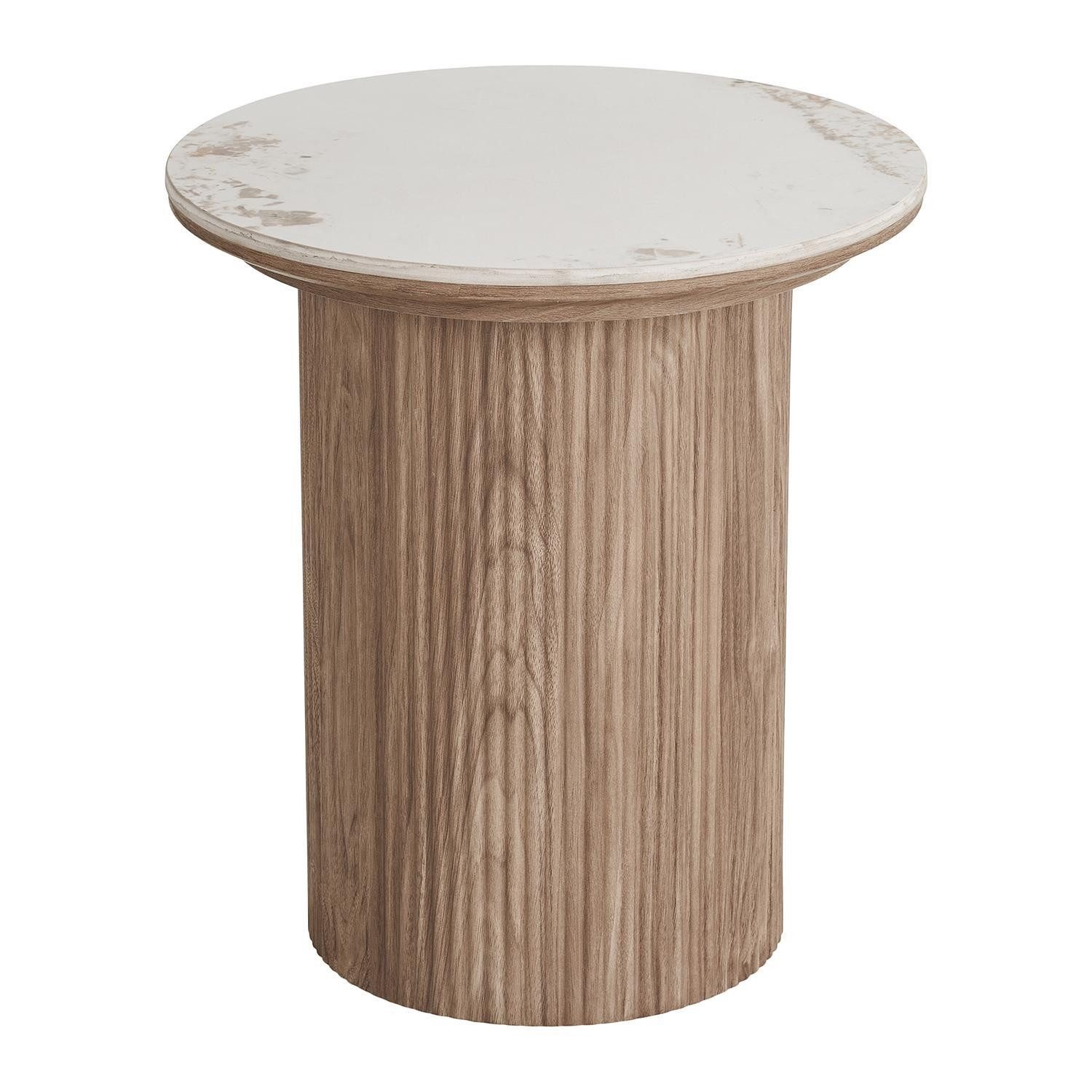 House Nordic Beistelltisch ATHENS, Braun, Creme, MDF, Keramikplatte, Rund, Ø 45 x H 50 cm