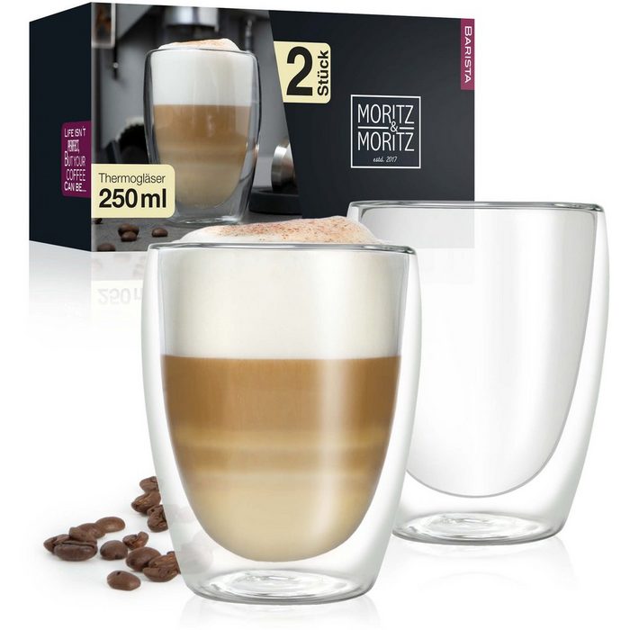 Moritz & Moritz Gläser-Set 2 x 250 ml Cappuccino-Gläser Borosilikatglas für Cappuccino Tee Heiß- und Kaltgetränke