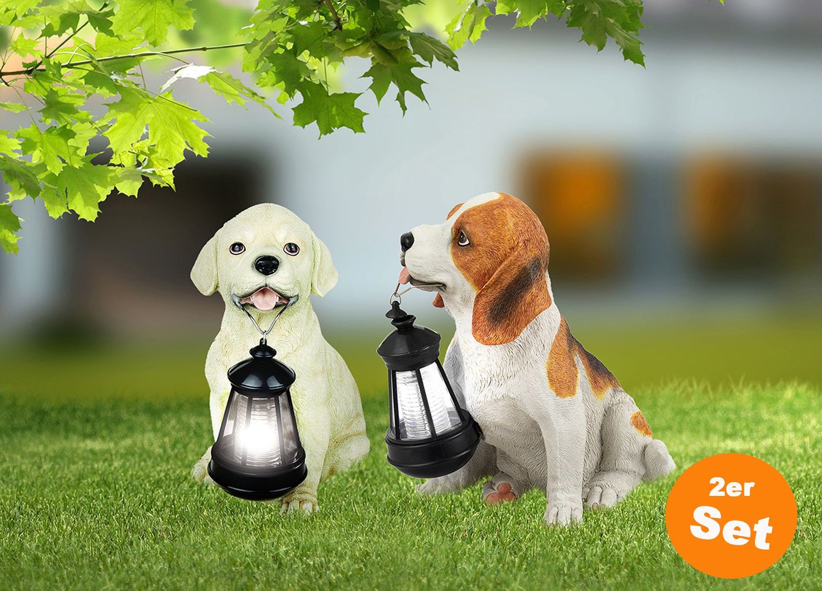 bmf-versand LED Solarleuchte Solarleuchte Garten 2er Set Hund Tier Deko Solarlampe Außen, Dekolampe, mit Schalter, LED fest integriert, Warmweiß, Gartendekoration, Gartenbeleuchtung, Außenbeleuchtung, Dekoleuchte