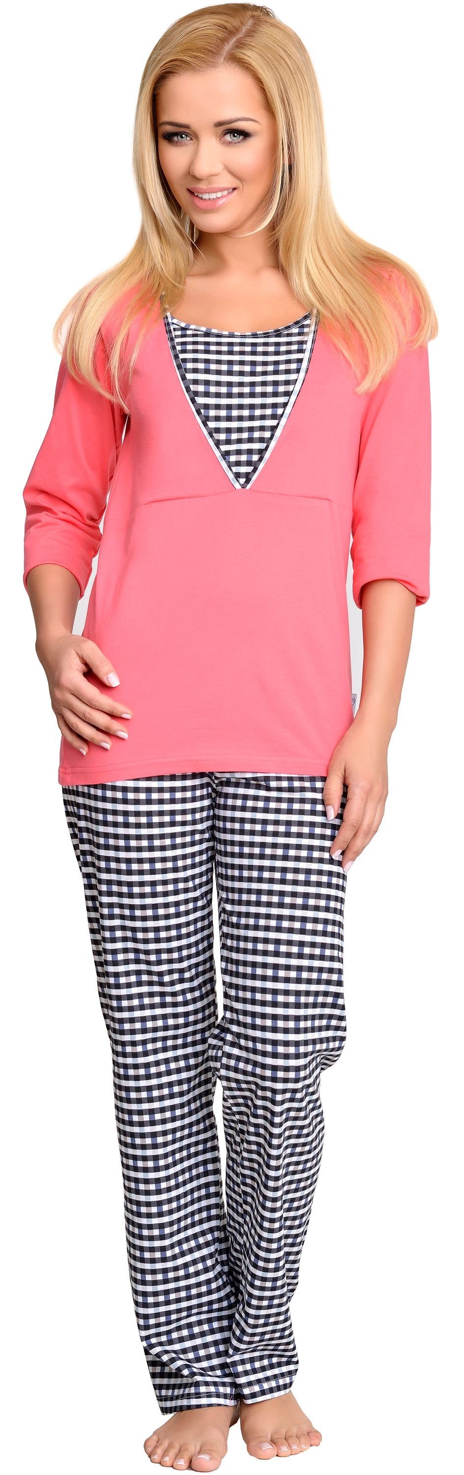 Be Mammy Umstandspyjama Damen Schlafanzug Stillpyjama 1N2TT2 Coral-3