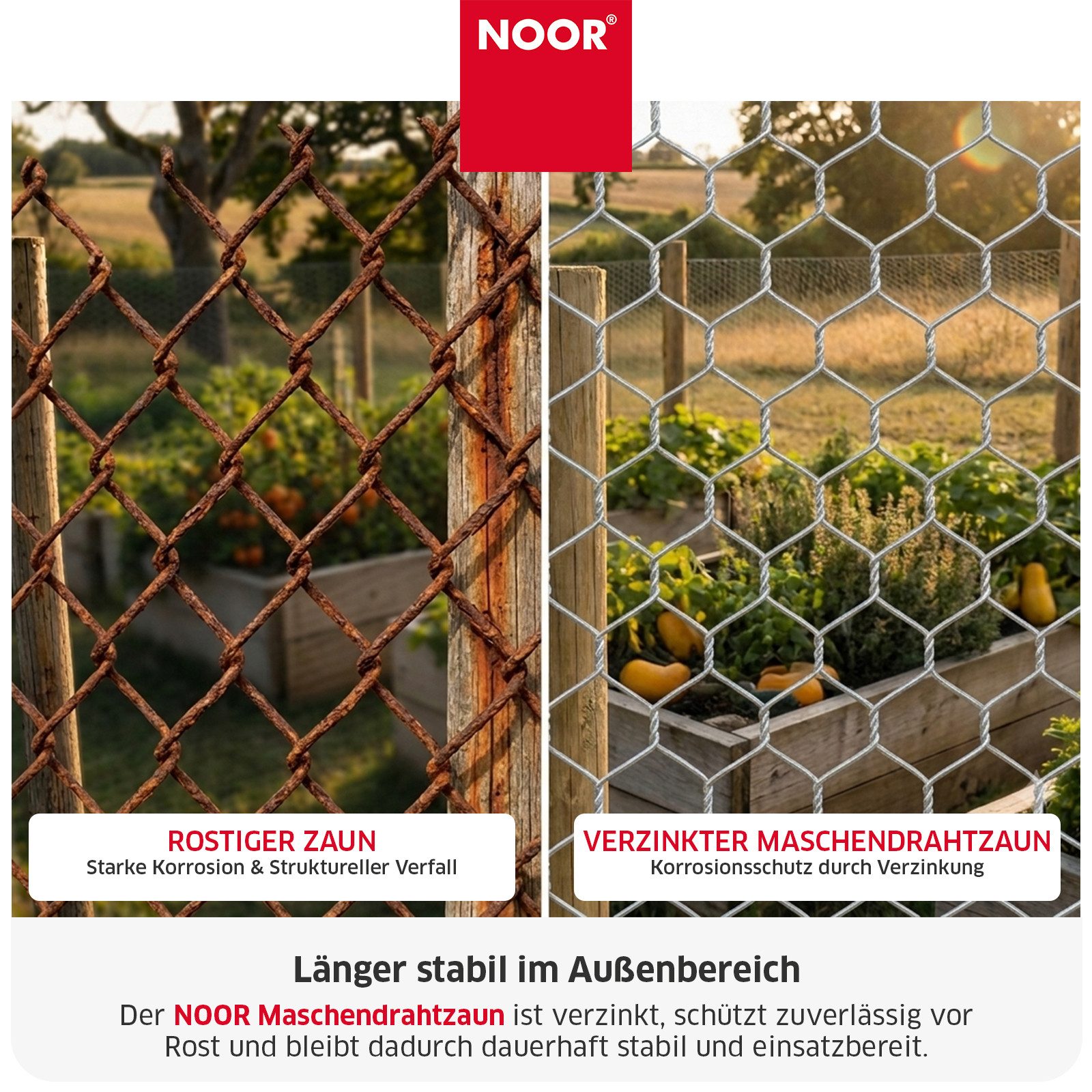 NOOR Volierendraht Maschendrahtzaun - Schutz für Garten & Grundstück, Robuster Drahtzaun - flexibel einsetzbar für Garten & Tierbereiche – Bild 4 von 5