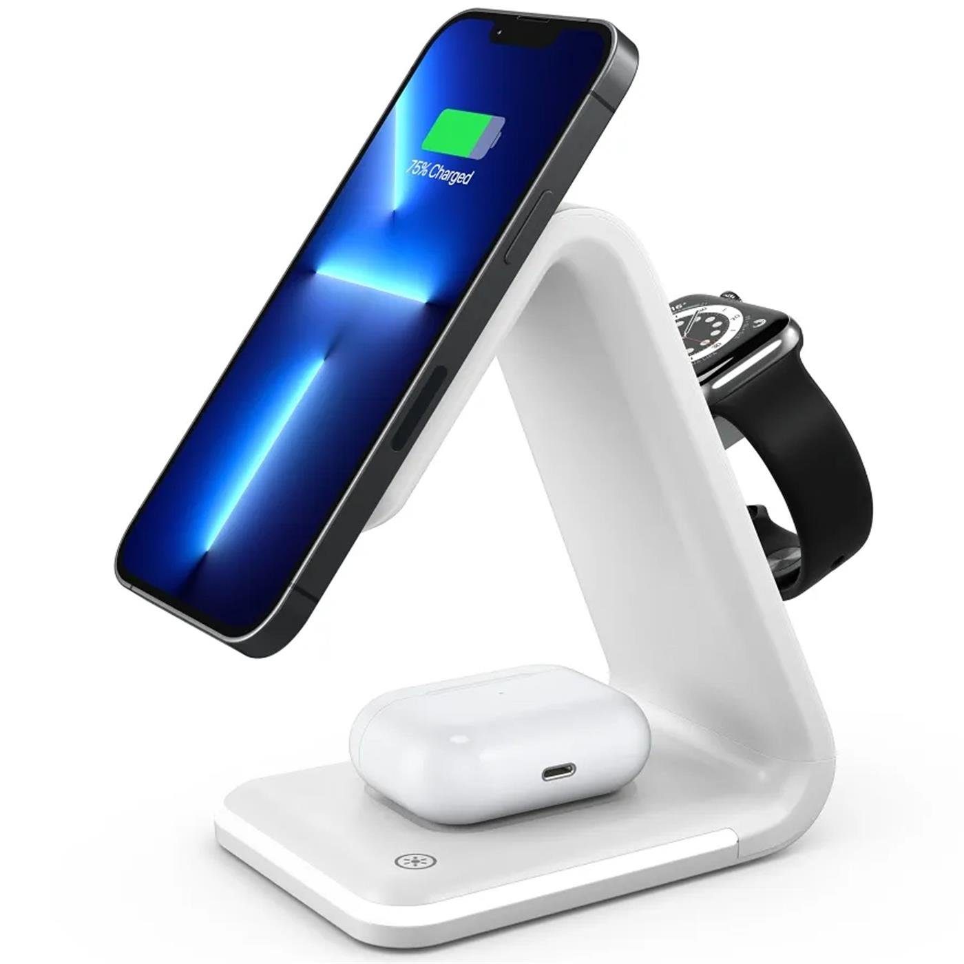 Forcell 15W B17 Ladestation für iPhone Apple Watch AirPods Smartphone-Ladegerät (2000 mA, Schnell Ladegerät kabellos Magsafe Lade Station wireless)