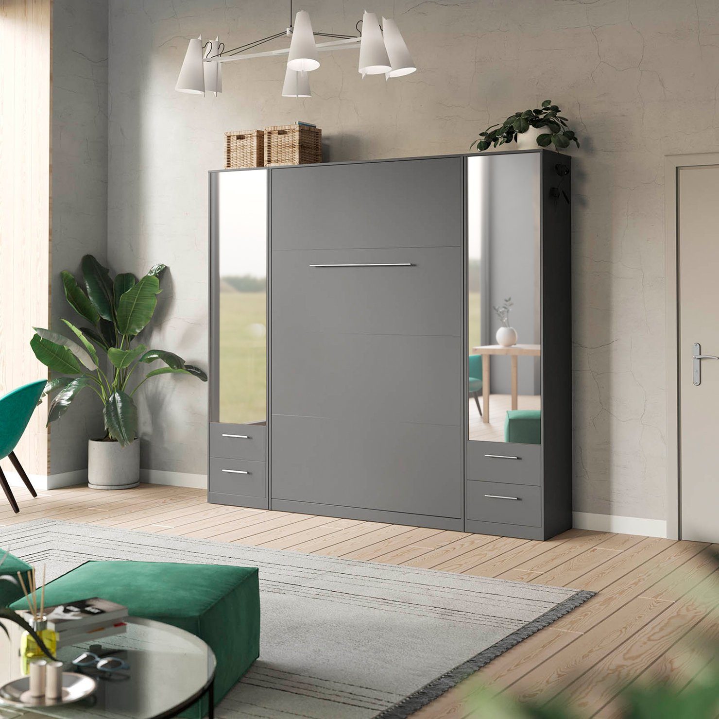 Beton/Eiche (1-St) Sonoma mit Spiegeltür Kleiderschrank SMARTBett Drehtürenschrank 50cm