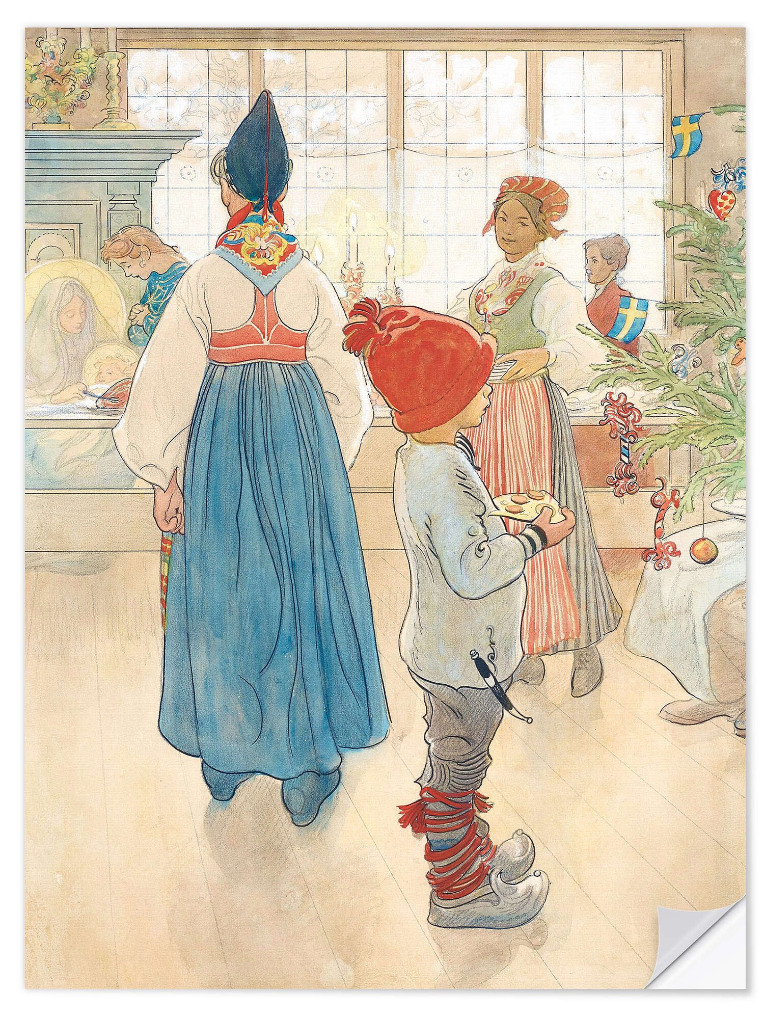Posterlounge Wandfolie Carl Larsson, Vor dem Weihnachtsbaum, Wohnzimmer Skandinavisch Malerei