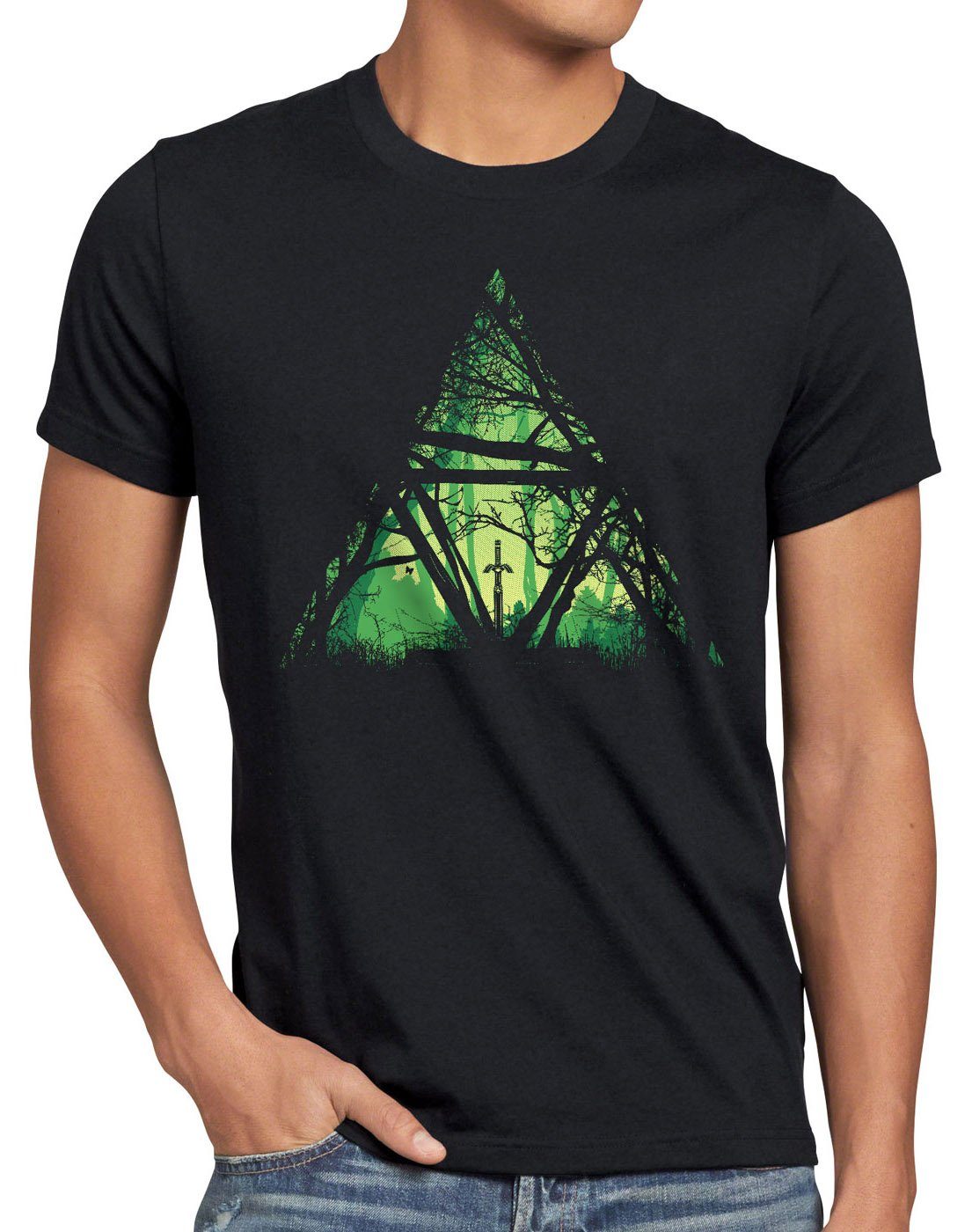 hyrule T-Shirt Triforce link gamer Print-Shirt Nature style3 Herren