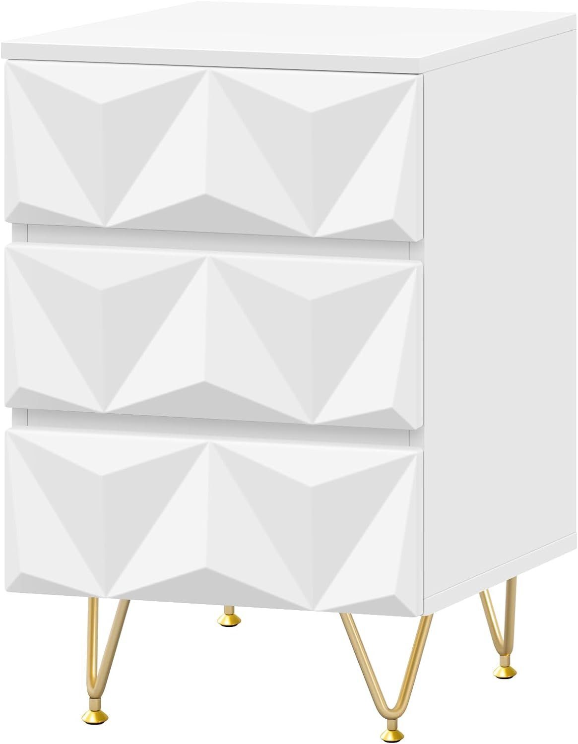 EUGAD Nachttisch (1-St), mit 3 Schubladen, 40x62,5x40 cm, Weiß + Gold günstig online kaufen