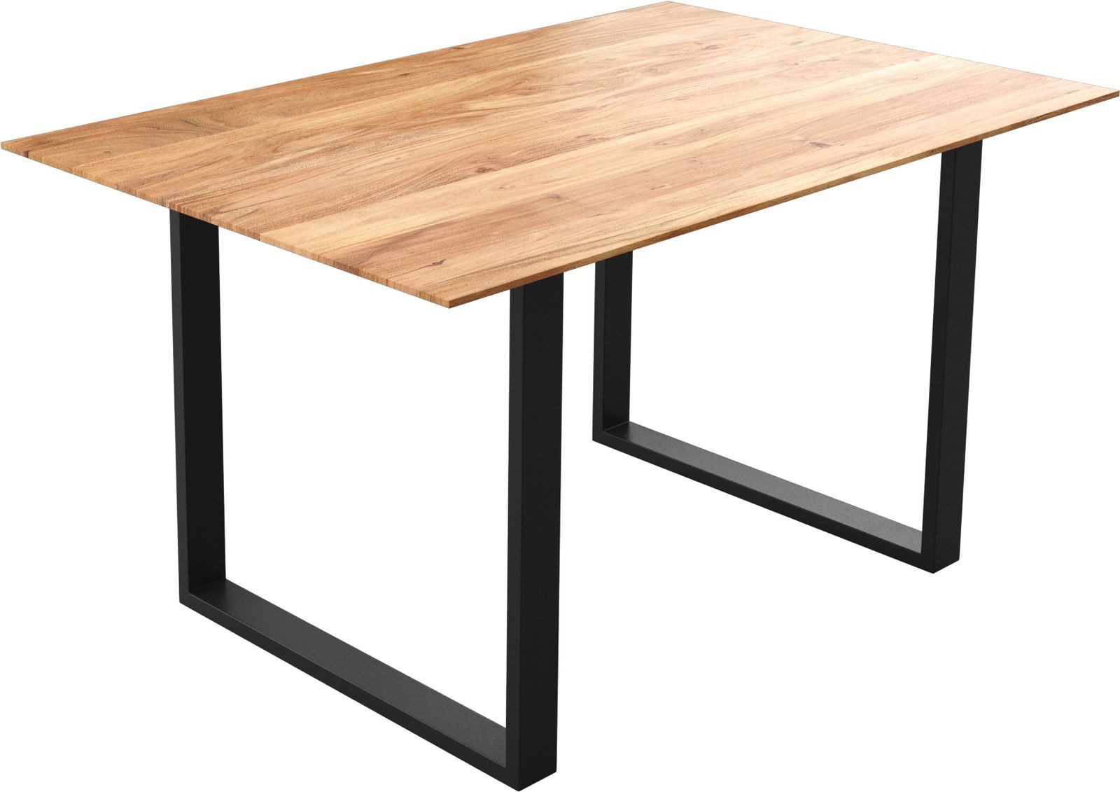 DELIFE Esstisch Edge, Akazie Natur 140x90 Metall Schmal schwarz Schweizer Kante Esstisch