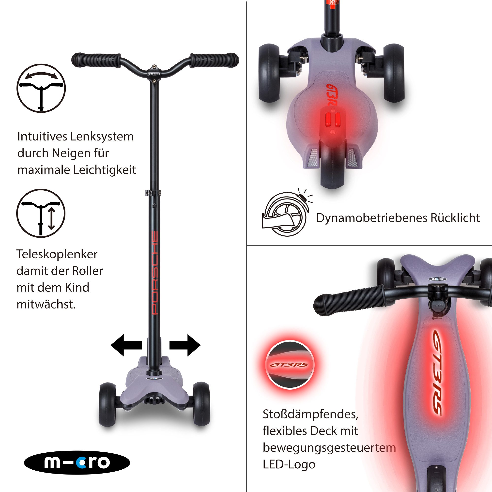 Micro Dreiradscooter Micro Kickboard Deluxe by Porsche