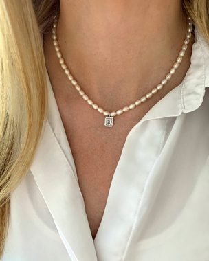 DANIEL CLIFFORD Perlenkette 'Julia' Damen Halskette echte Süßwasserzuchtperlen mit Kristall-Anhänger Silber 925 (inkl. Verpackung), 46cm Perlenkette mit Zirkonia Kristallen, haut- und allergiefreundlich