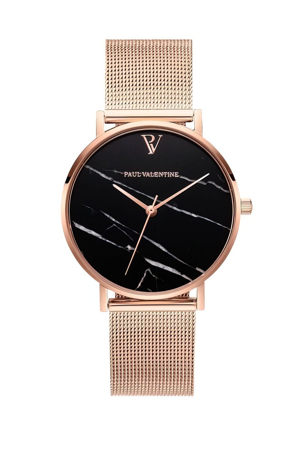 Paul Valentine Quarzuhr BLACK MARBLE ROSE GOLD MESH