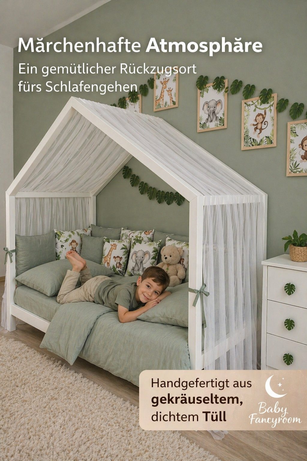 Baby Fancyroom Betthimmel Premium Hausbett Himmel aus Tüll, Betthimmel für Kinderbett, Baldachin, gekräuselt