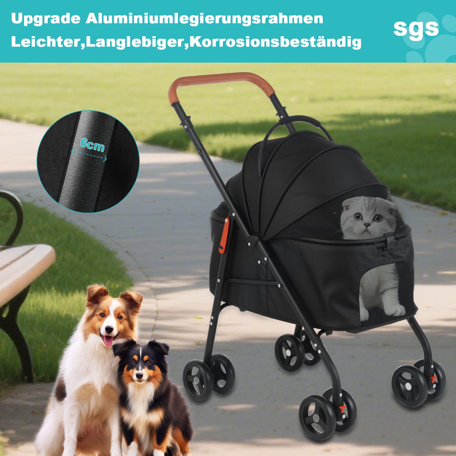 oyajia Hundebuggy Kinderwagen für Hunde und Katzen 4 Rädern,klappbar, (Kinderwagen für kleine Haustiere,für Mittelgroße und kleine Hunde), Outdoor-Reise-Tierfalt-Kinderwagen, Atmungsaktives und Sichtbares Netz