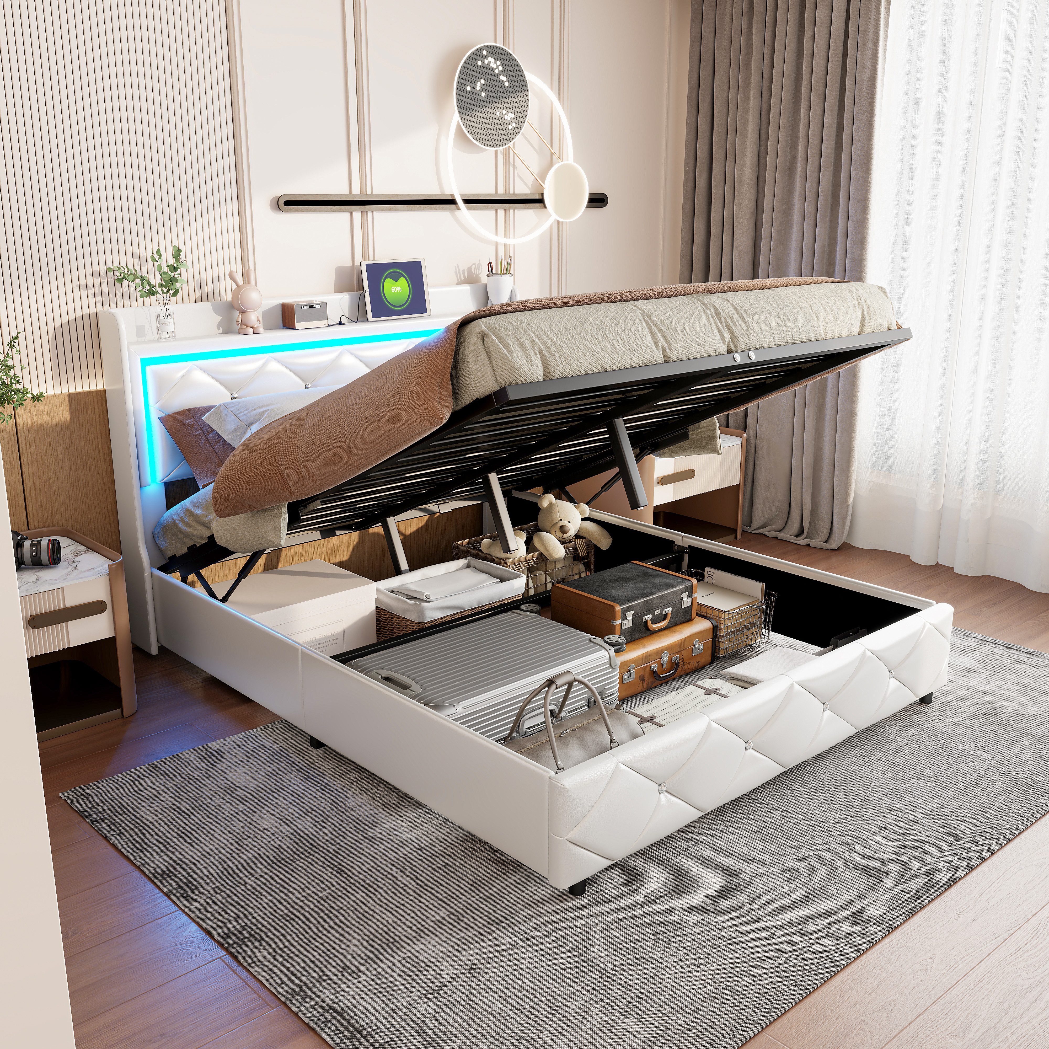 PXloue Bett Polsterbett LED Doppelbett (Kopfteil günstig online kaufen