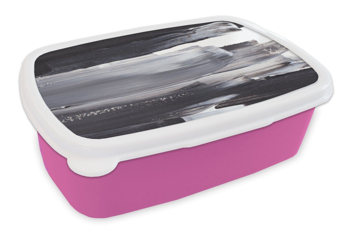 Mädchen, Erwachsene, Snackbox, Brotbox Schwarz Kunststoff, - MuchoWow Design, (2-tlg), Kunststoff Farbe Lunchbox Brotdose rosa Kinder, für -