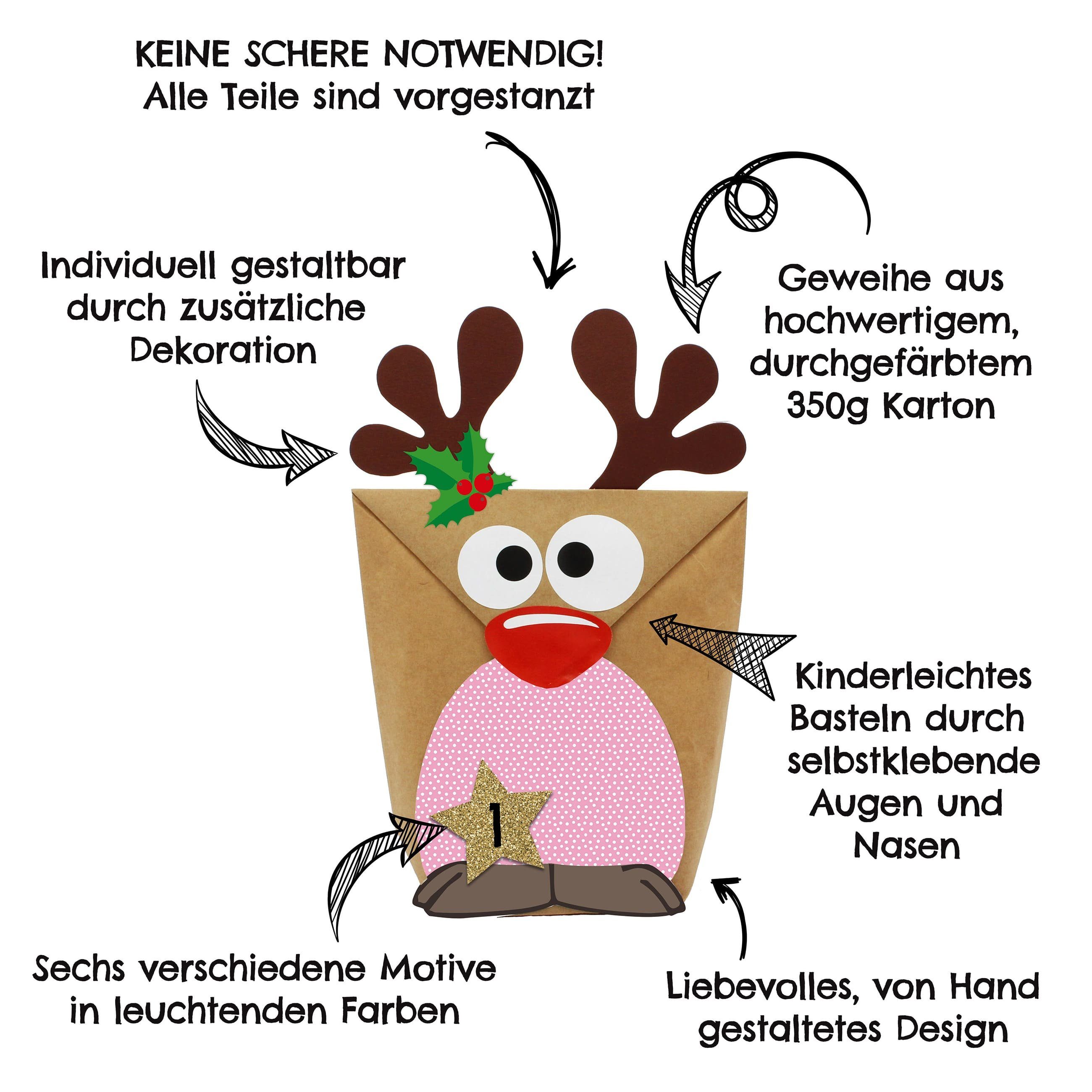 PAPIERDRACHEN Adventskalender Papierdrachen DIY Adventskalender zum Befüllen - Rentiere zum Basteln