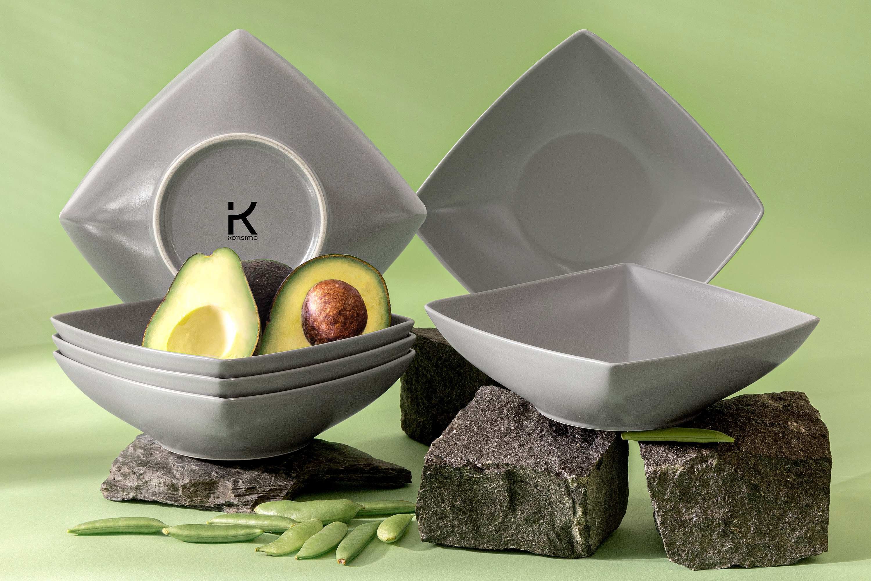 KONSIMO® Teller-Set EPIRI Geschirrset Suppenteller 6 Personen, hergestellt in der EU (6-tlg), 6 Personen, Keramik, quadratisch, Spulmachinen- und Mikrowellengeeignet