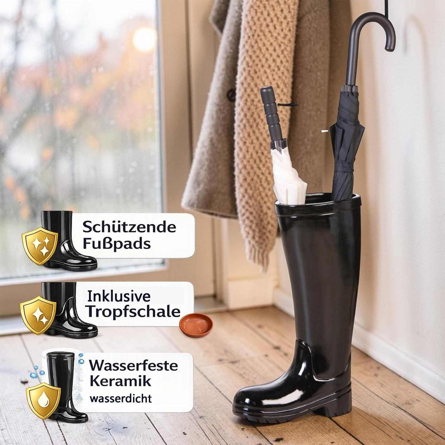 Casablanca by Gilde Schirmständer Schirmständer Gummistiefel Stiefel schwarz H. 45 cm (1 St), Glasierte Keramik, europäische Fertigung, Regenschirmständer – Bild 2 von 5
