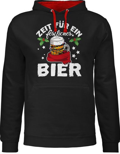 Shirtracer Hoodie »Zeit für ein festliches Bier - weiß - Weihnachten & Silvester Geschenke - Unisex Damen & Herren Kontrast Hoodie« Neujahrsgeschenke Party Deko