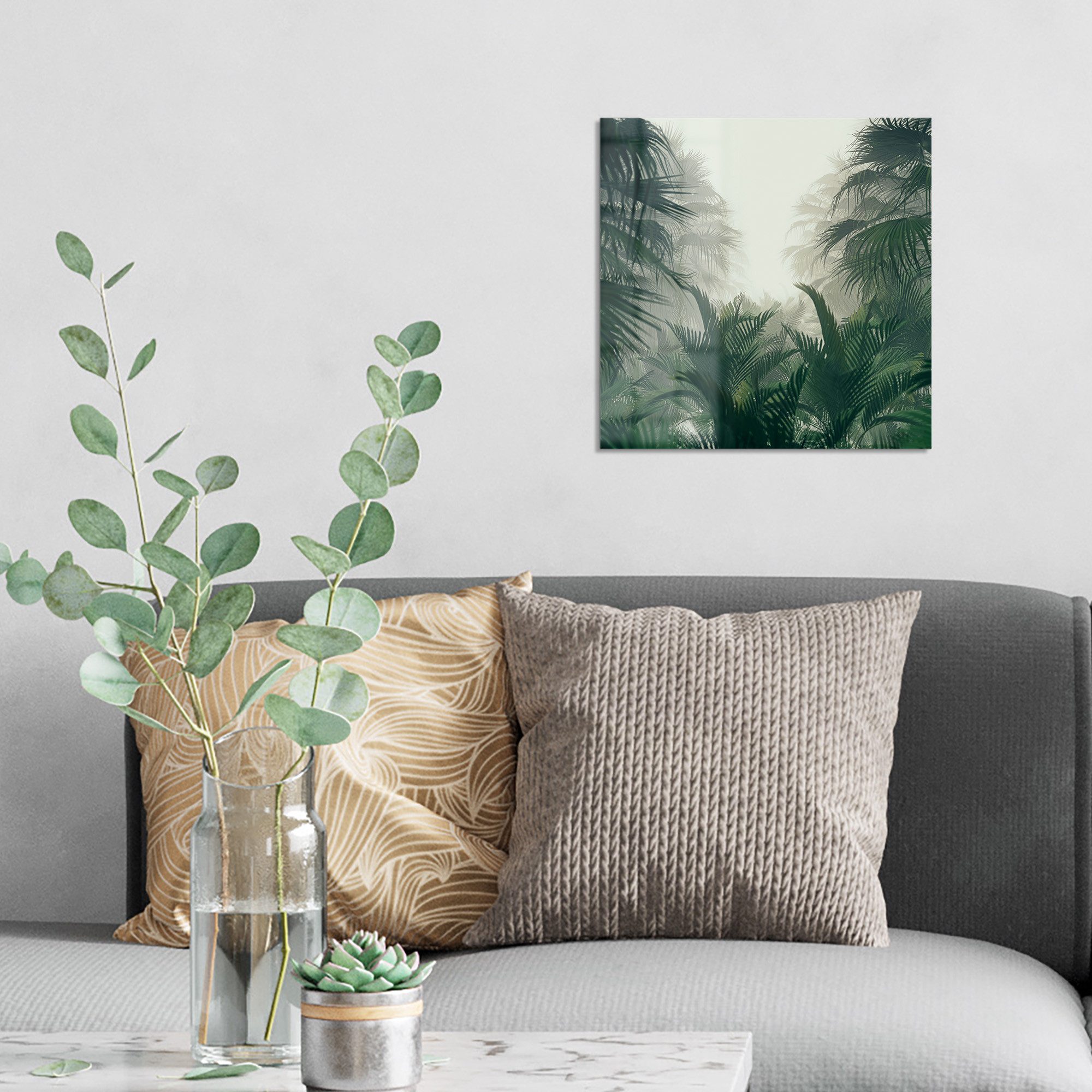 DEQORI Glasbild 'Nebelwaldgeheimnis', 'Nebelwaldgeheimnis', Glas Wandbild Bild schwebend modern