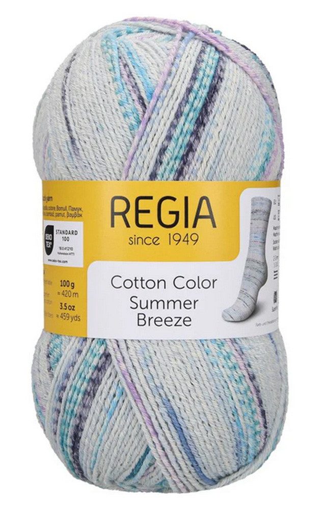 Regia Sockenwolle 4 fädig Cotton Color mit Baumwolle Häkelwolle, 420 m (100g Strumpfwolle, Sockengarn 4fach, auch für empfindliche Haut und Wolle-Allergiker), mit 72% Baumwolle, ohne Schurwolle