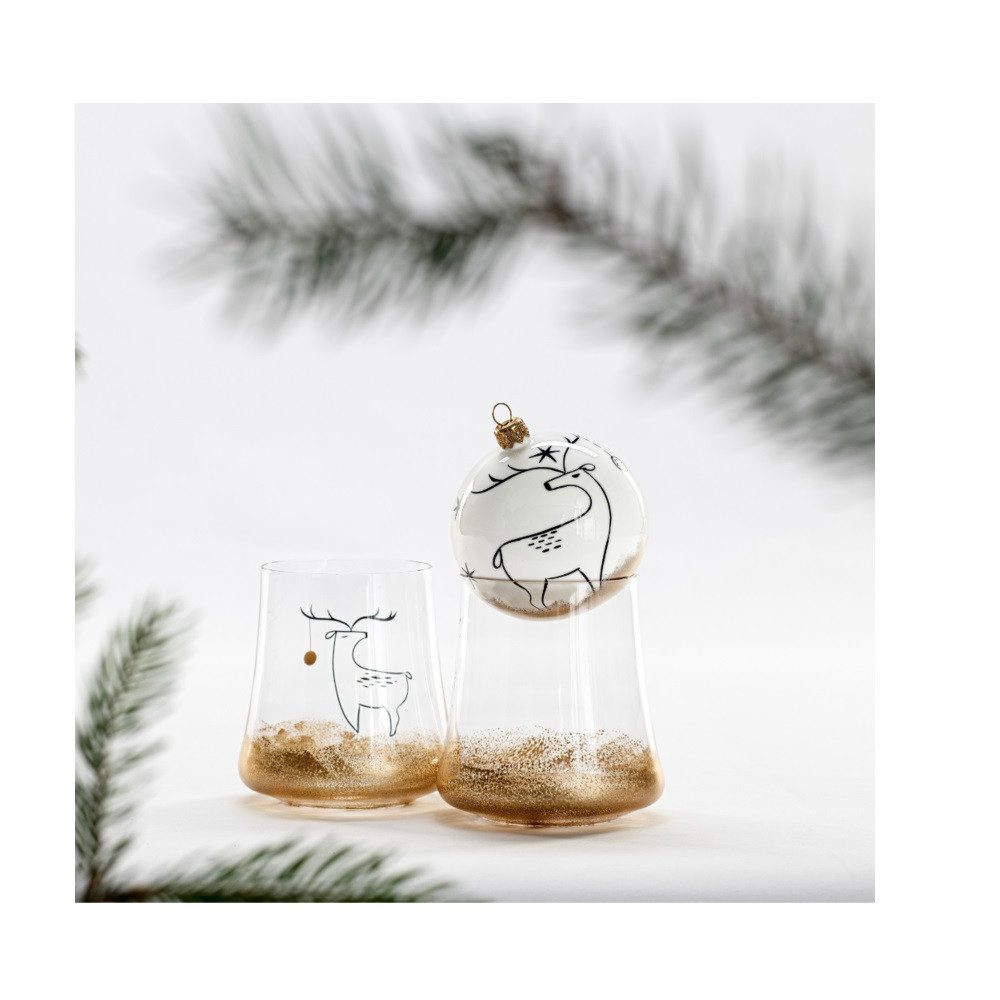 Crystalex Becher Becher Weihnachtselch Weihnachten Gold Xtra Kristallglas 2 x 350 ml, Kristallglas, Kristallglas, Pantografie und aufgesprühtes Gold
