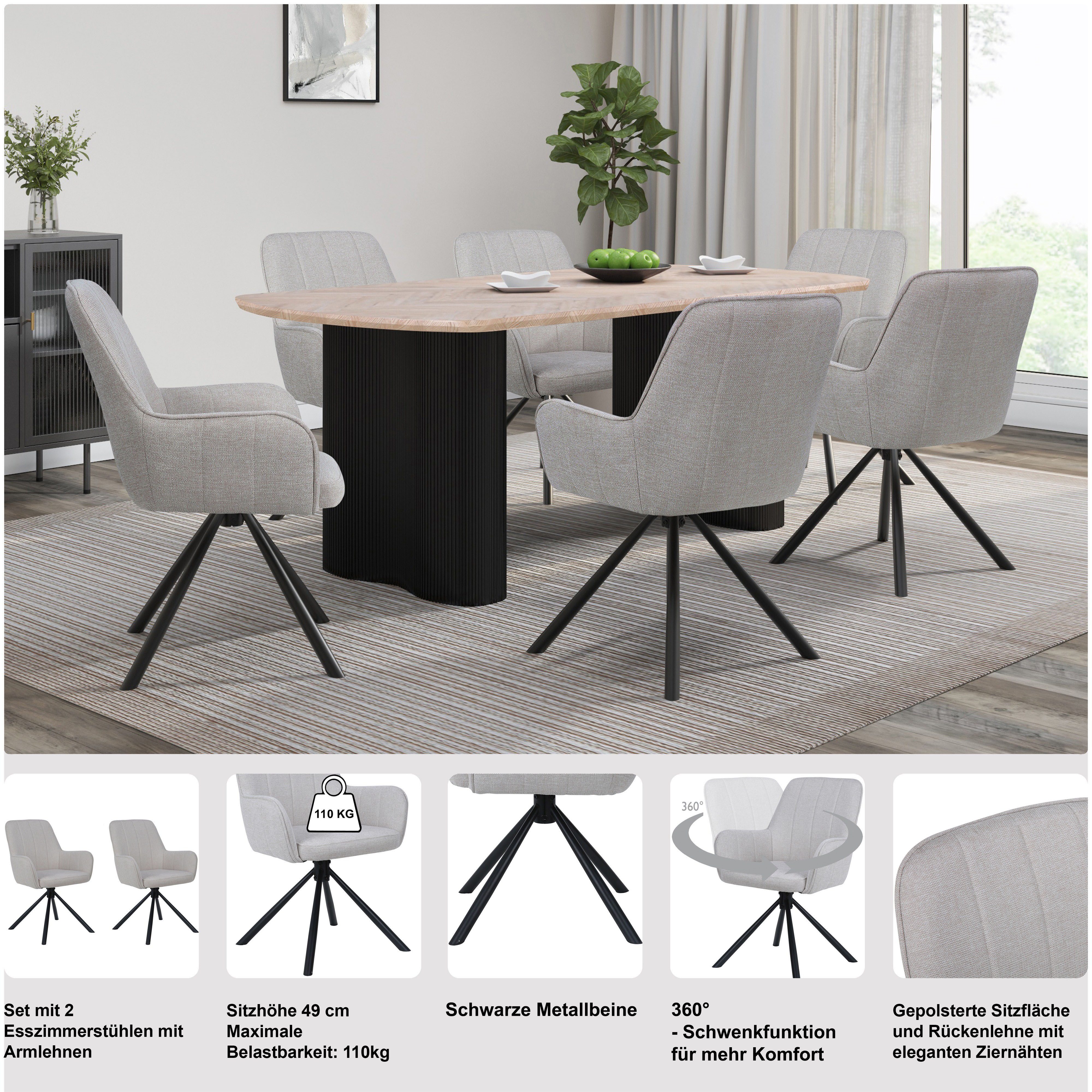OTTO home Esszimmerstuhl Flaurent (2 St), gepolsterte Rückenlehne, Armlehne und Sitzfläche, Sitzhöhe 50 cm