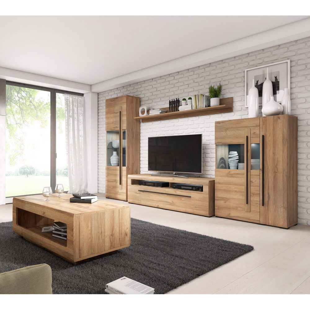 Lomadox Wohnwand TURDA-83, (5-St), braun, Grandson Eiche Nb., Beleuchtung, günstig online kaufen