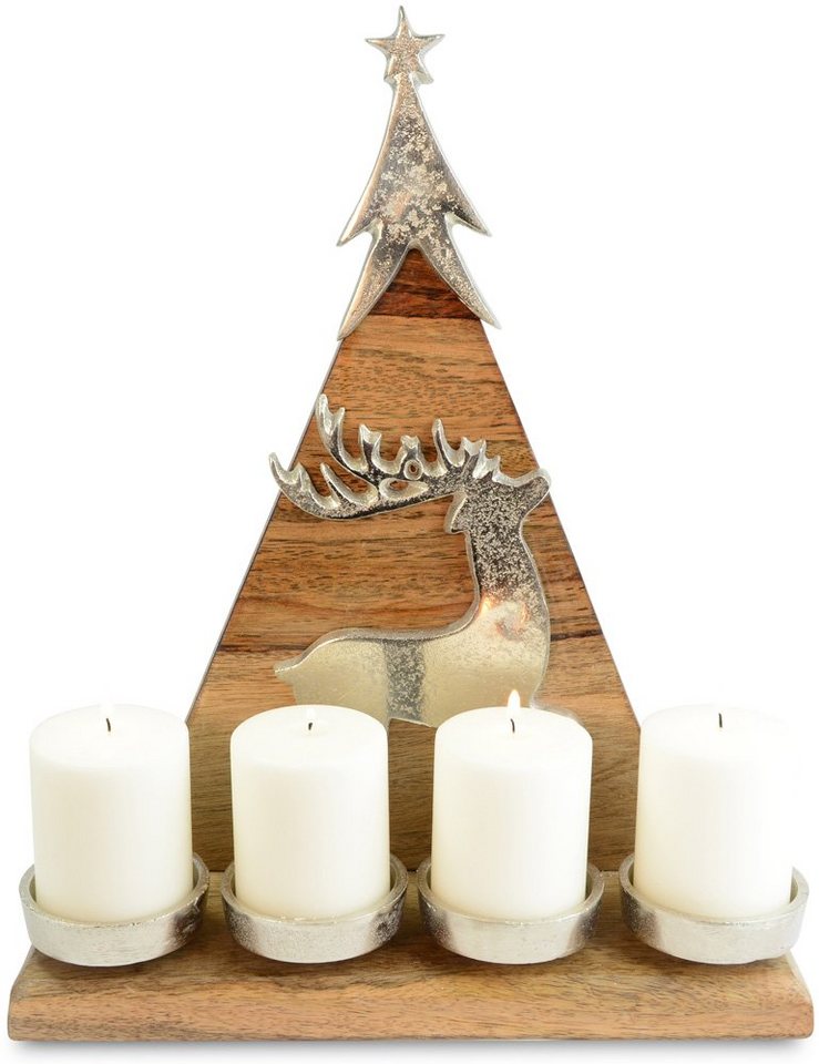 - St) Adventskranz Hirsch Silber / (1 Adventsleuchter 31 WEINBERGER Weihnachtsbaum Weihnachtsdekoration x Kerzenleuchter 70326, & Natur mit 37cm RIFFELMACHER