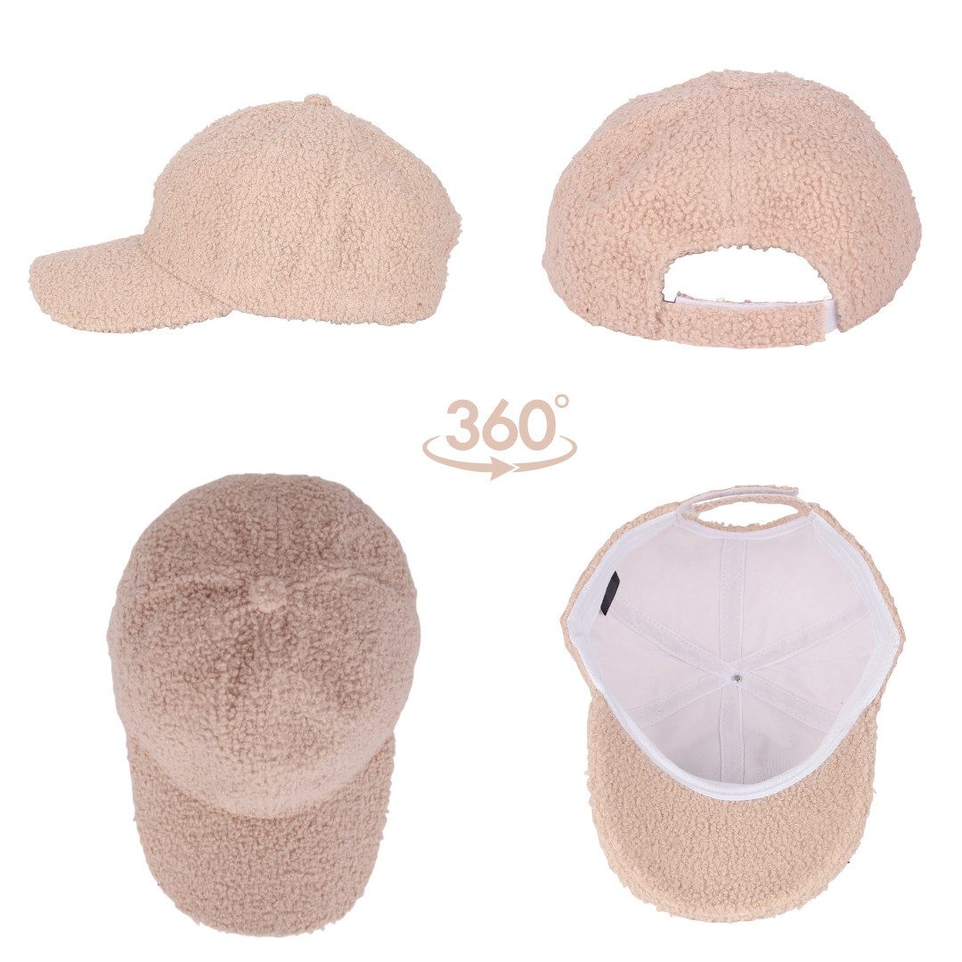MIRROSI Baseball Cap unstteddyfell – verstellbare Damen Cappy, Einheitsgröße innen gefüttert, weiche Schirmmütze für Herbst & Winter – Bild 3 von 3