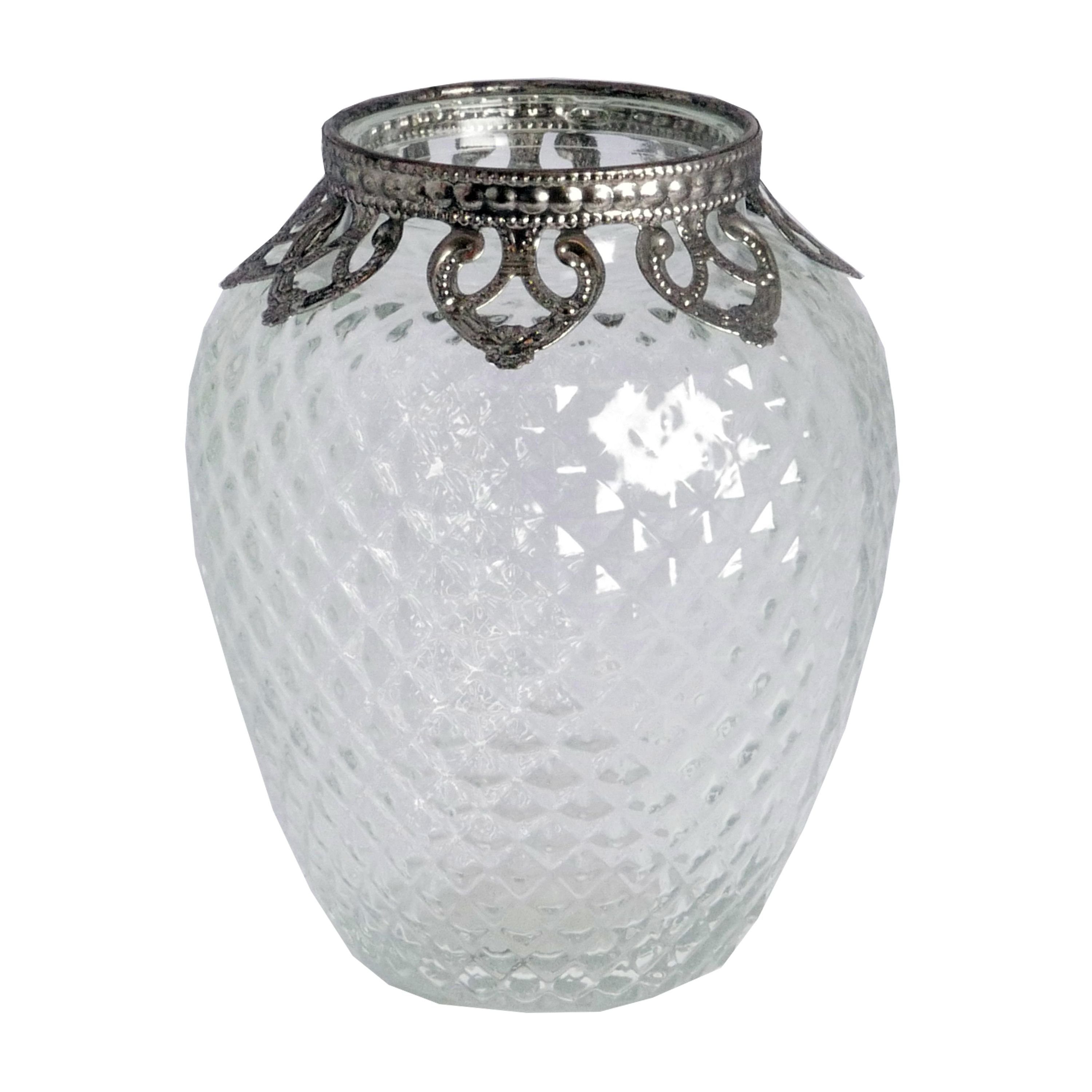 B&S Windlicht Zierrand Teelichtglas Metall