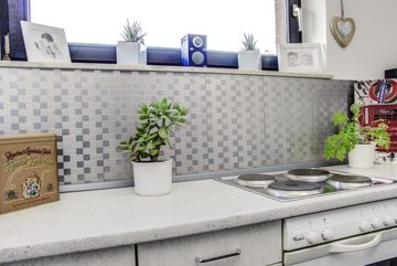 Mosani Aluminium Metall Mosaikfliesen selbstklebende Wandfliesen Wanddekor Fliesenaufkleber, 30.5x30,5, Silber, Spritzwasserbereich geeignet, Küchenrückwand Spritzschutz