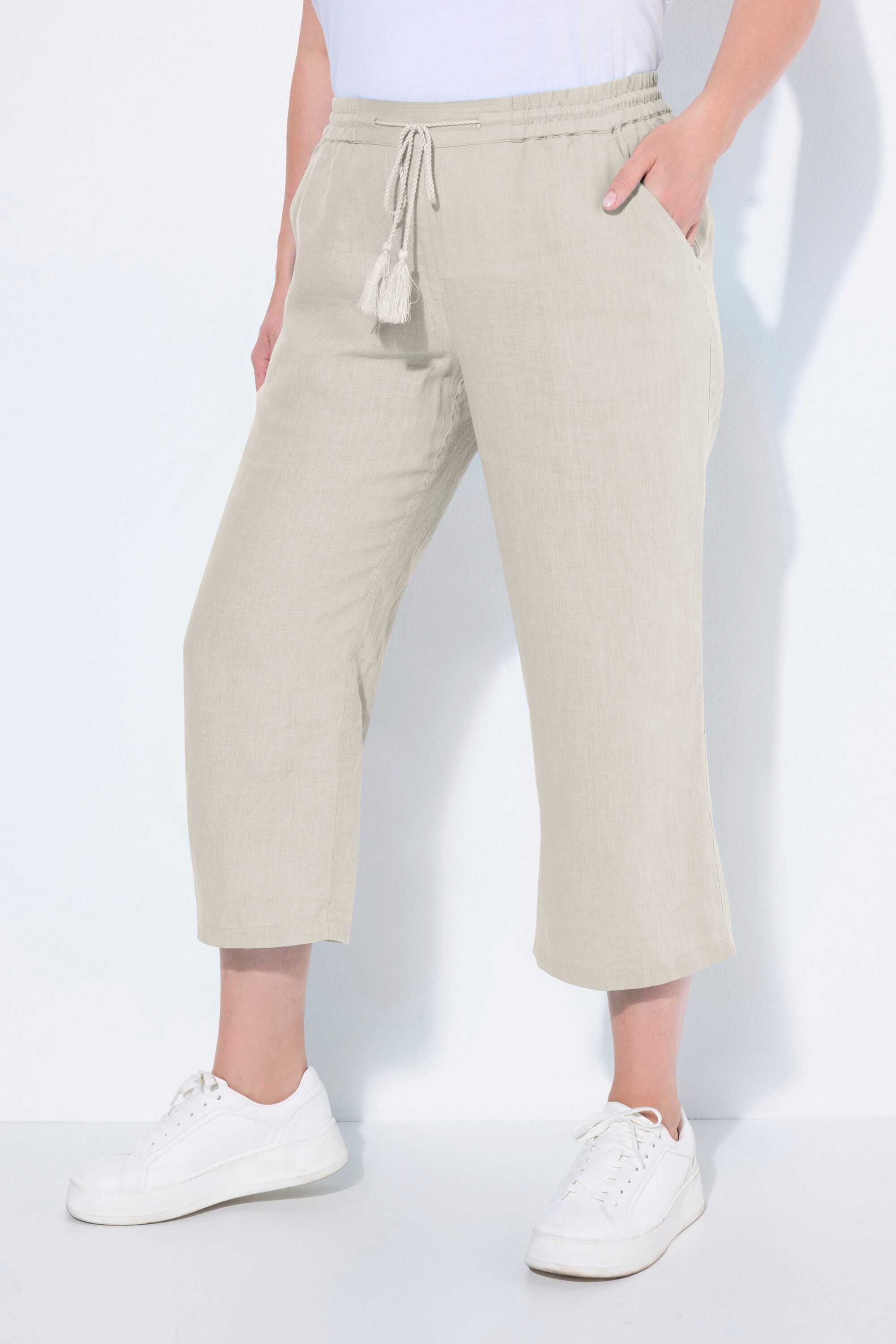 Ulla Popken Funktionshose 7/8-Leinenhose elastischer Bund günstig online kaufen