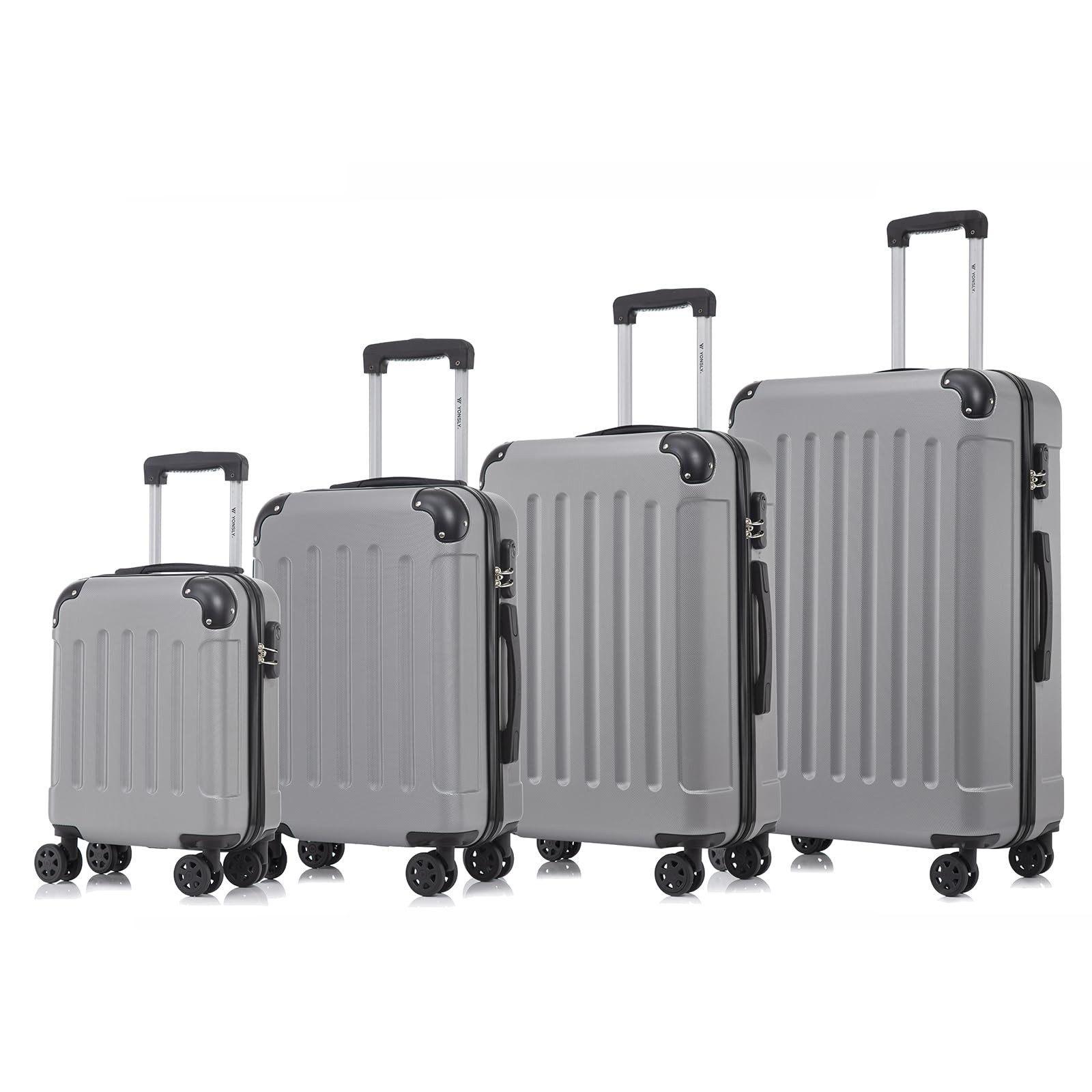 YONSLY Kofferset 4er Set, Reisekoffer Trolley mit 360° Rollen ABS-Hartschalen, 4 Rollen, (4 tlg., Sicherheitsschloss Weichem Gummigriff Handgepäck S/M/L/XL), Leichtes Gepäckset Trolley 4er Koffer Set, Reisekoffer
