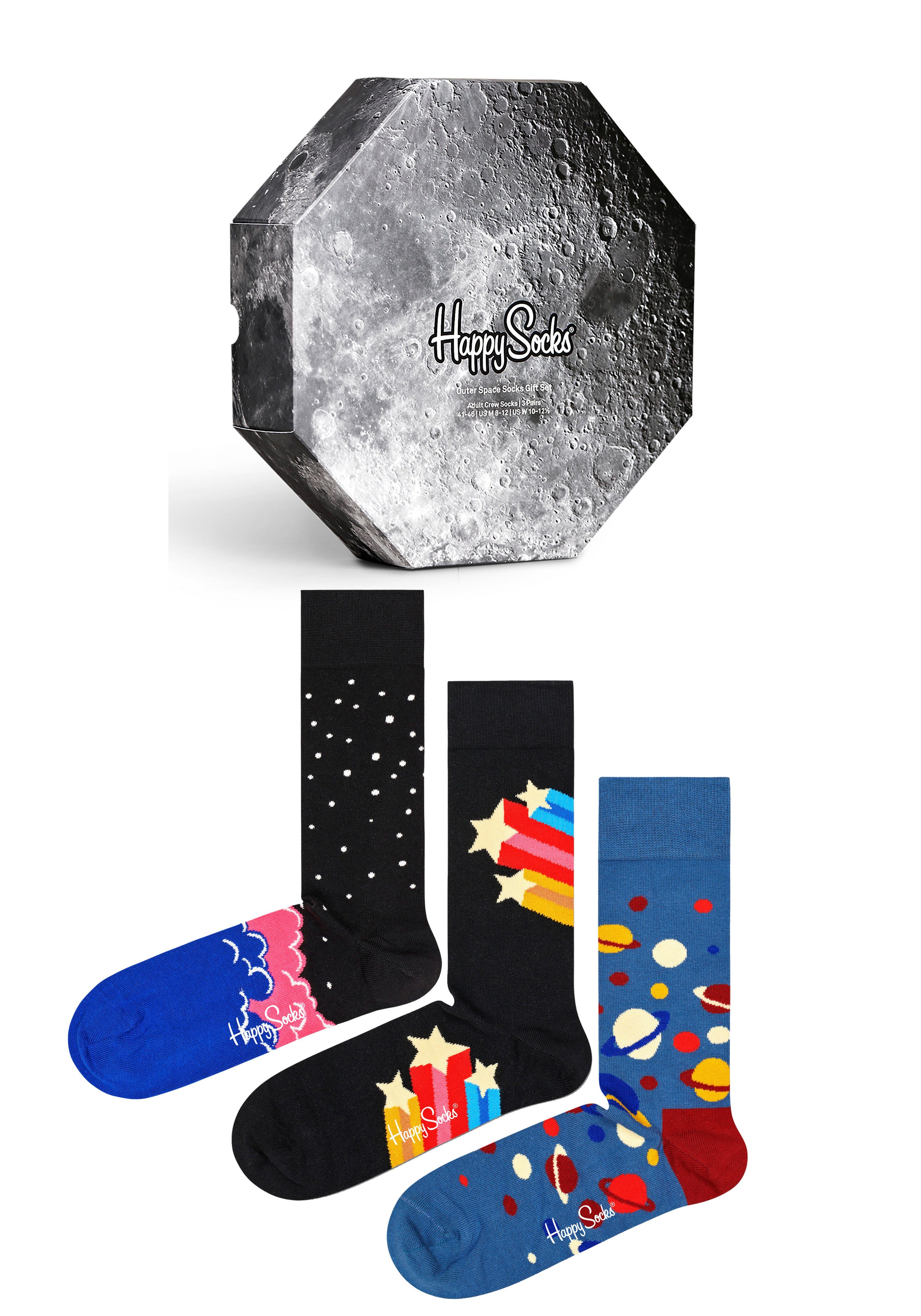 Happy Socks Socken (3-Paar) Weltraum-, und bunten Sternen- mit verschiedenen Planetenmotiven mit Weltraummotiven