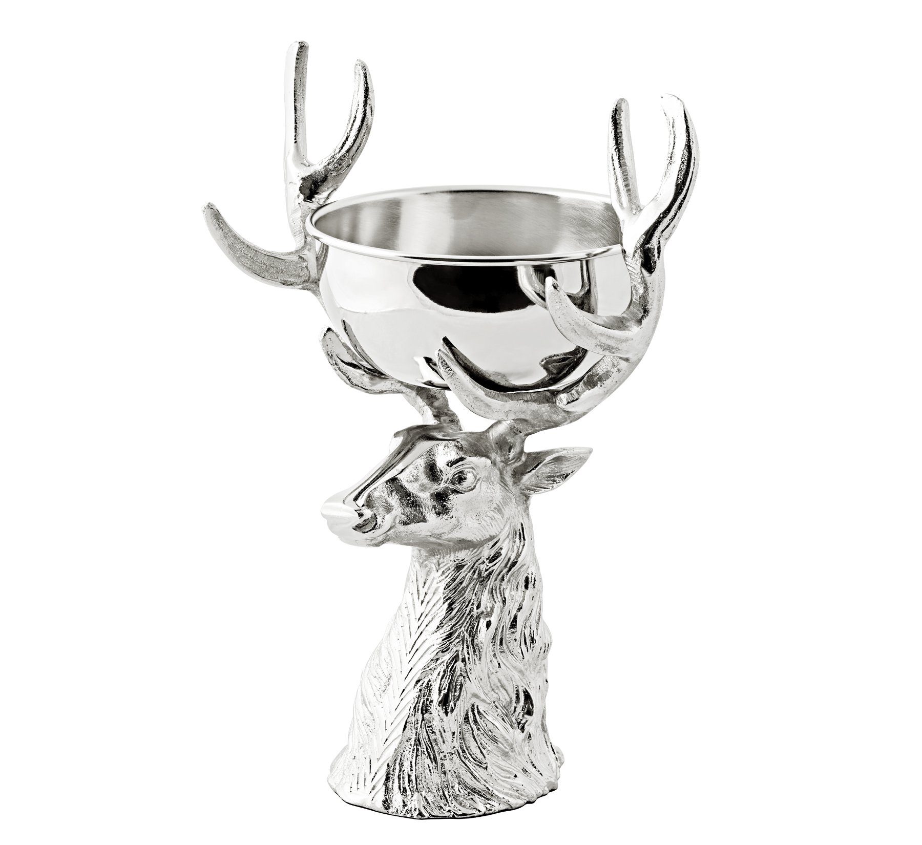 EDZARD Servierschale Richard, Aluminium, Silber-Optik, Hirsch-Design, H 33 cm, Ø 32 cm