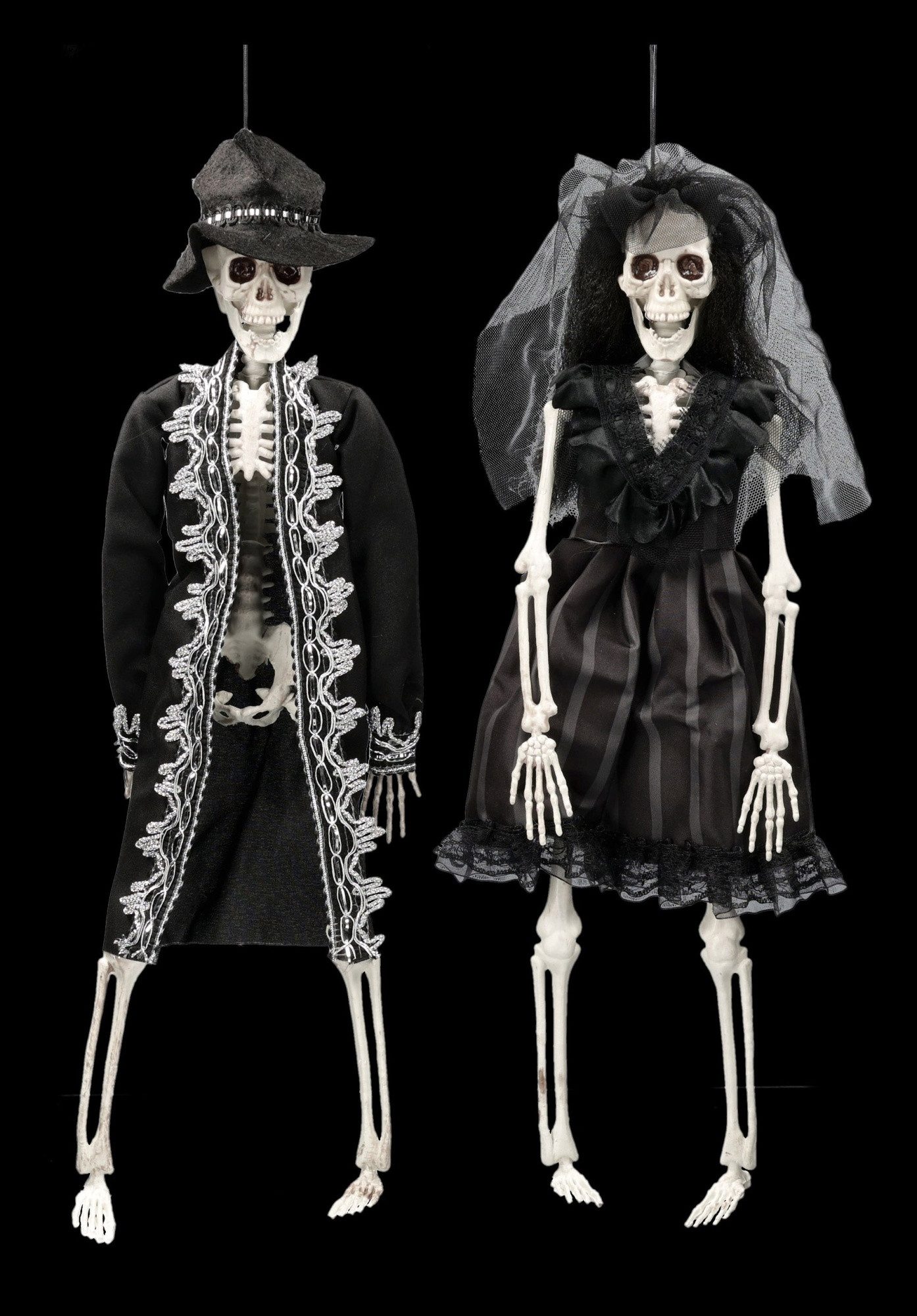 Figuren Shop GmbH Dekofigur Halloween Figuren – Hängende Skelette Deko Set Braut & Bräutigam 40 cm