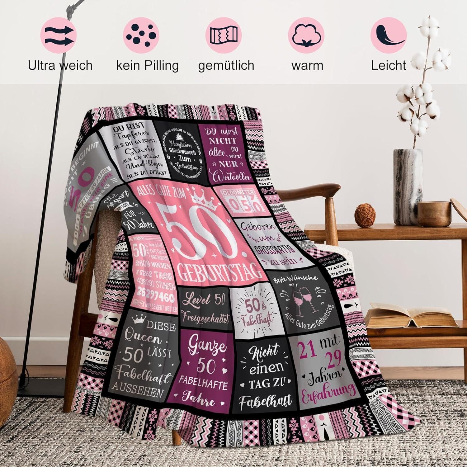 LuxusKollektion Microfaserbettdecke 50. Geburtstag Frauen Deko Geschenk Decke 150x130CM – Bild 5 von 5