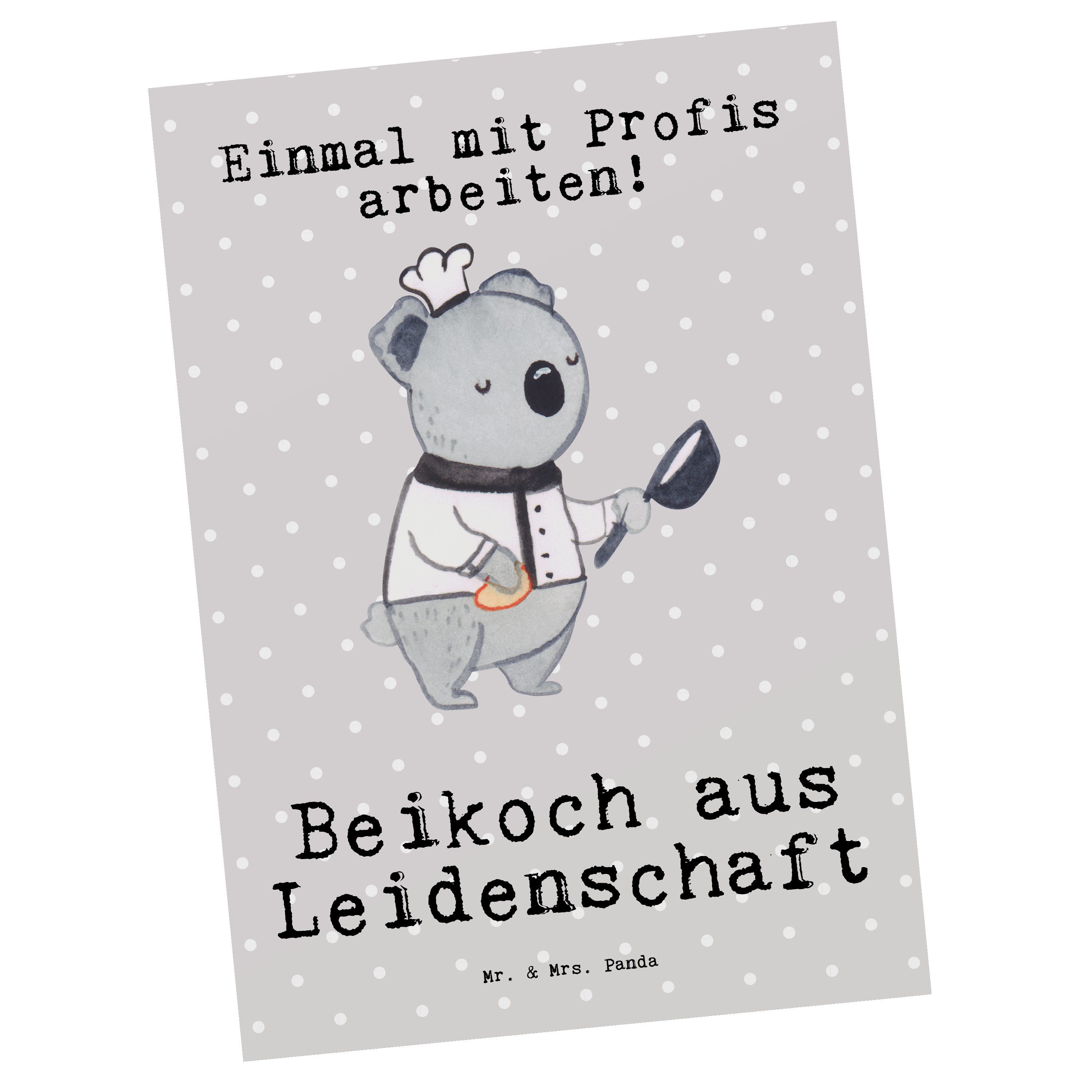 Mr. & Mrs. Panda Postkarte Beikoch aus Leidenschaft - Grau Pastell - Geschenk, Schenken, Geschen