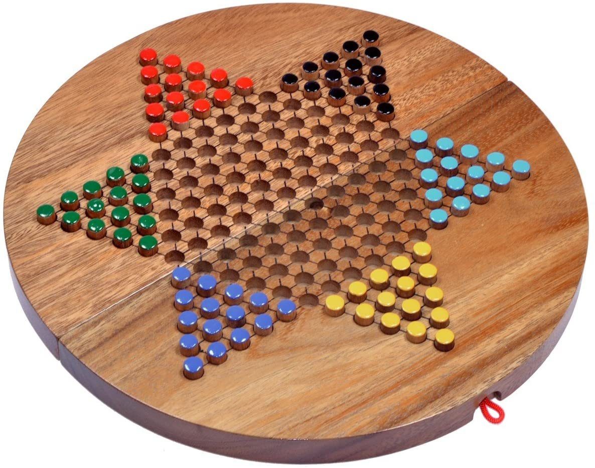 LOGOPLAY Spiel Halma Gr. XL mit Stoffbeutel, Gesellschaftsspiel, Halma Gr. XL für 2 bis 6 Spieler mit Stoffbeutel Spielfeld 31 cm rund