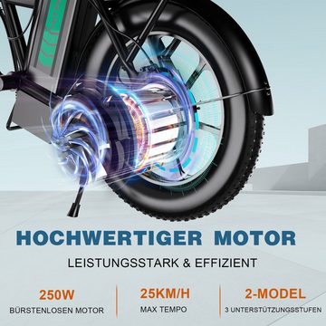 HITWAY E-Bike Fahrrad Klapprad 16*3.0 Zoll 250W 12 Ah / 36 V Luftreifen, Kettenschaltung, Heckmotor, 432 Wh akku, Fahrradpumpe und Schloss für Damen und Herren 150 - 180 cm