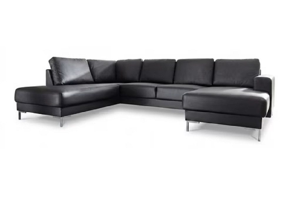 JVmoebel Wohnlandschaft Schwarzes Leder-Ecksofa U-Form für große Gesellschaften, 1 Teile, Made in Europa