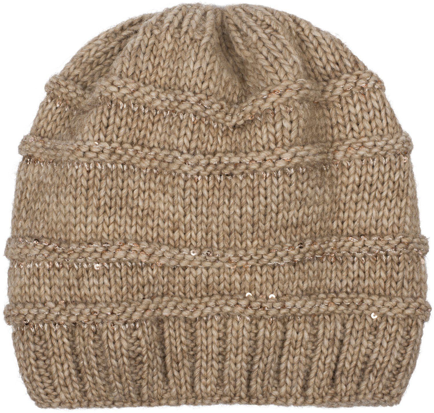 styleBREAKER Strickmütze Strickmütze mit Pailletten für Pferdeschwanz (1-St)