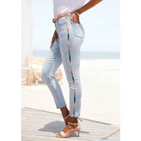 LASCANA High-waist-Jeans mit seitlicher Stickerei, elastische Skinny-Jeans
