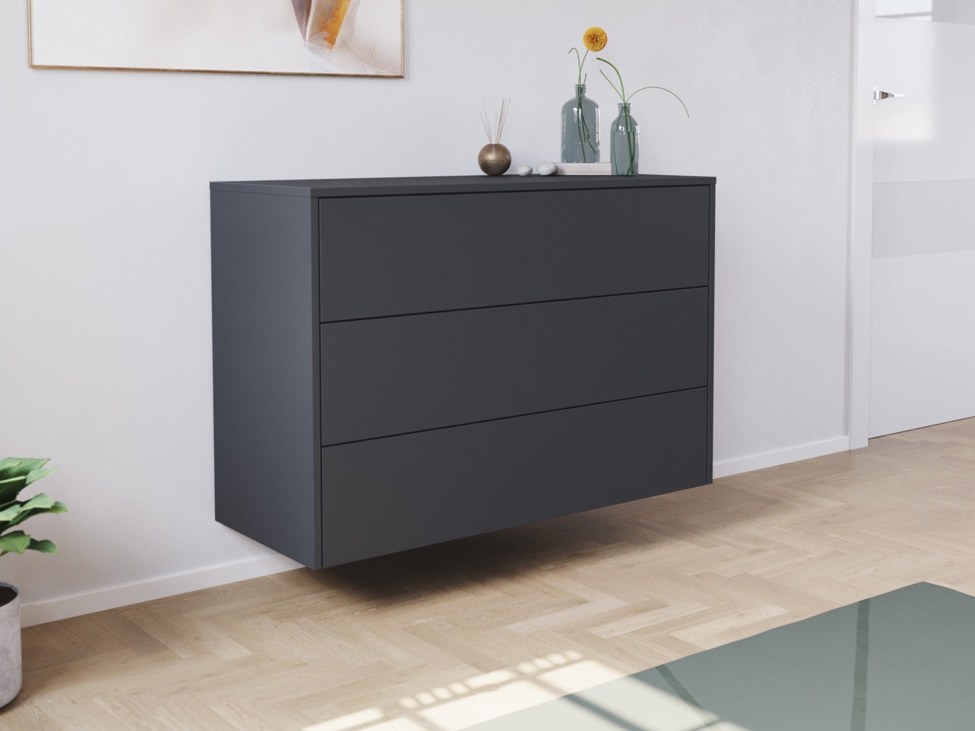 Magnolia Home Kommode Sideboard Kommode Hero B hängend 100cm 3 Pushauszüge Grafit