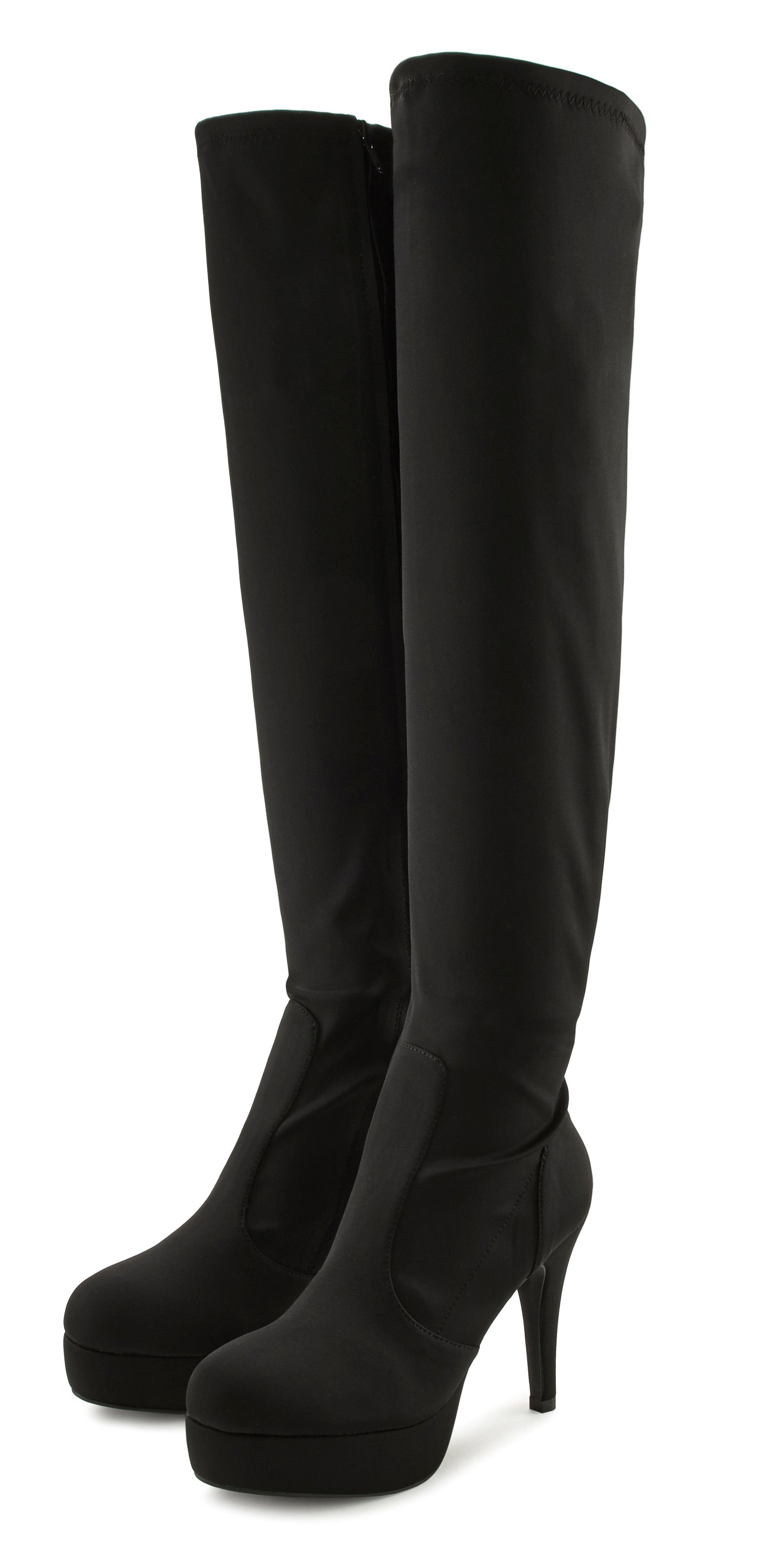 LASCANA Belle Affaire Overkneestiefel mit langem Schaft, Plateau und Reißverschluss, High-Heel Stiefelette