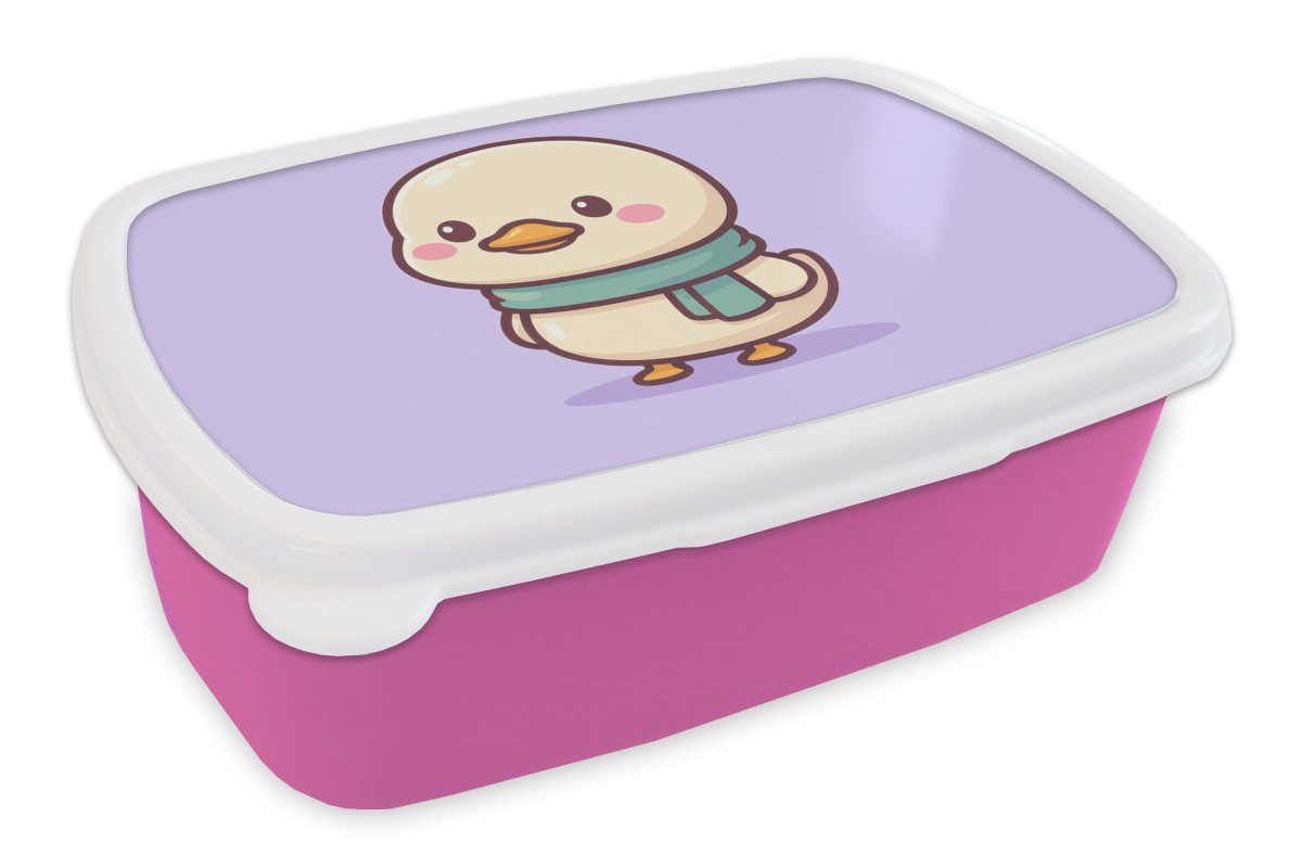 MuchoWow Lunchbox Duck - Schal - Lila, Kunststoff, (2-tlg), Brotdosen, Lunch Box, Brotbox für Kinder und Erwachsene
